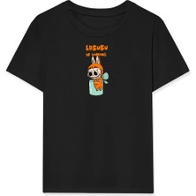 Tarz Yeri Kız Labubu Çocuk Baskılı T-Shirt - Siyah