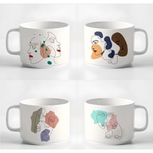 Çay Kahve Espresso Fincanı MINIMAL28 Çizgisel Kadın Baskılı Kupa 4 Adet 180 ml