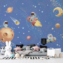 Grown Minik Astronotlar Mavi Uzayda Çocuk Odası Duvar Kağıdı