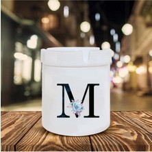 Mavi Çiçekli M Harfi Baskılı Seramik Şık Küllük