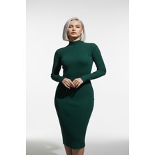 Zuzudan Kadın Balıkçı Yaka Yeşil Uzun Elbise