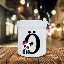 Beyaz Panda Desenli Ö Harfi Baskılı Seramik Şık Küllük