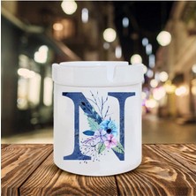 Mavi Renkli N Harfi Baskılı Seramik Şık Küllük