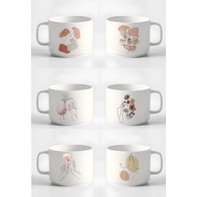 Çay Kahve Espresso Fincanı Minimal9 Çizgisel Kadın 6'lı Fincan Seti Kupa 180 ml