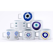 Çift Taraf Nazar Boncuğu Baskılı 6'lı Çay Kahve Fincanı