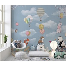 Grown Balonlu Uçan Şirin Hayvanlar Çocuk Odası Duvar Kağıdı