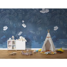 Grown Mavi LEGO Düşen Parçalar Çocuk Odası Duvar Kağıdı