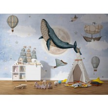 Grown Uzayda Balina ve Gemiler Çocuk Odası Duvar Kağıdı