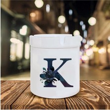 Siyah Gül K Harfi Baskılı Seramik Şık Küllük