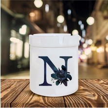 Siyah Gül N Harfi Baskılı Seramik Şık Küllük