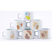 Kapalı Minimal Kadın Çizim Baskılı 6'lı Çay Kahve Fincanı