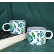 2'li Egzotik Çiçek Desenli Kahve Fincanı Duble Türk Kahve Fincanı 150 ml Porselen Lüks Fincan