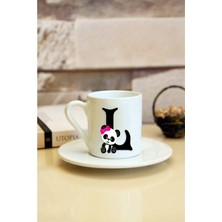 Panda Desenli L Harfi Baskılı Beyaz Türk Kahvesi Fincanı