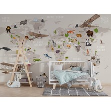 Grown Dünya Haritası Meşhur Hayvanlar Çocuk Odası Duvar Kağıdı