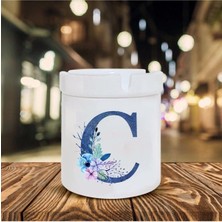 Mavi Renkli C Harfi Baskılı Seramik Şık Küllük