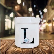 Mavi Çiçekli L Harfi Baskılı Seramik Küllük