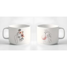 Çay Kahve Espresso Fincanı Minimal5 Çizgisel Kadın Baskılı Kupa 2 Adet 180 ml