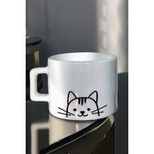 Çizgisel Kedi Tasarımlı Çay Fincanı