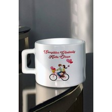 Sevgiliye Hediye Kumral Bisikletteki Çift Baskılı Çay Kahve Fincanı