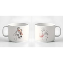 Double Türk Kahvesi Fincanı & Espresso Minimal Çizgisel Kadın 2'li Fincan Seti Kupa 180 ml