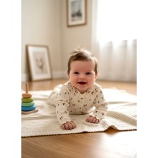 Beren %100 Pamuklu Ribana Esnek Kumaş Bebe Yaka Lale Desenli Bebek Tulumu