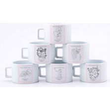 Sevgililer Gününe Özel 6'lı Happy Valentine's Day Minimal Çizim Çay Kahve Fincanı