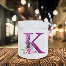 Mor Renkli K Harfi Baskılı Seramik Şık Küllük