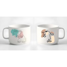 Çay Kahve Espresso Fincanı MINIMAL23 Çizgisel Kadın Baskılı Kupa 2 Adet 180 ml