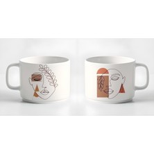 Çay Kahve Espresso Fincanı MINIMAL10 Çizgisel Kadın Baskılı Kupa 2 Adet 180 ml