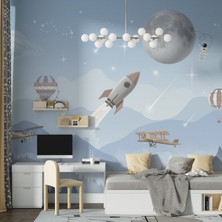 Grown Roket, Uçaklar ve Balonlar Gökyüzü Çocuk Odası Duvar Kağıdı