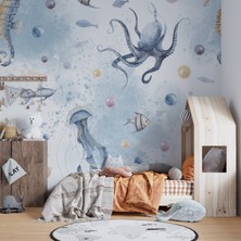 Grown Deniz Atlı Canlıları Mavi Çocuk Odası Duvar Kağıdı