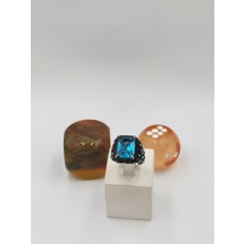 Aquamarin Yan Koları Firuze Taşlı Kare  925 Ayar 25 mm 17,00 Gr. Erkek Yüzüğü