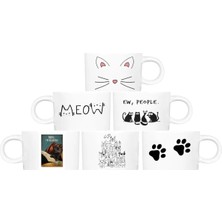 6'lı Kedi Baskılı Kedili Kahve Fincanı Duble Türk Kahve Fincanı 150 ml Porselen Lüks Fincan