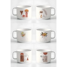 Double Türk Kahvesi Fincanı & Espresso Minimal Çizgisel Kadın Baskılı Kupa 6'lı Kupa Seti 180 ml