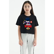 Tarz Yeri Unisex Bisiklet Yaka Kısa Kol Baskılı Çocuk T-Shirt - Siyah