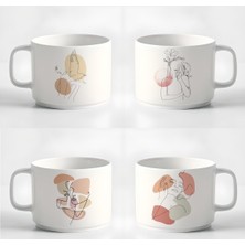 Çay Kahve Espresso Fincanı Minimal7 Çizgisel Kadın 4'lu Fincan Seti Kupa 180 ml