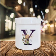 Kahverengi Gül Y Harfi Baskılı Seramik Şık Küllük