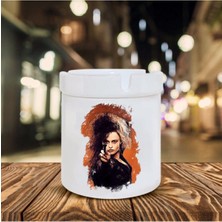 Beyaz Baskılı Seramik Küllük