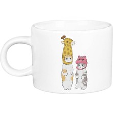 Zürafa ve Hipopotam Kostümlü Sevimli Kediler Porselen Lüks Fincan