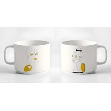 Çay Kahve Espresso Fincanı Minimal8 Çizgisel Kadın Baskılı Kupa 2 Adet 180 ml