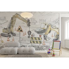 Grown Iş Makineleri Vinç ve Kepçe Çocuk Odası Duvar Kağıdı