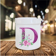 Mor Renkli D Harfi Baskılı Seramik Şık Küllük