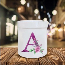 Mor Renkli A Harfi Baskılı Seramik Şık Küllük