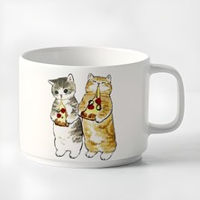 Duble Türk Kahvesi Fincanı & Espresso Pizza Yiyen Kediler Küçük Kupa 180 ml