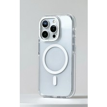 Paladyum Case iPhone 15 Pro Max Uyumlu Darbelere Karşı Korumalı Magsafe Özellikli Beyaz Detaylı Sararmaz Şeffaf Kılıf