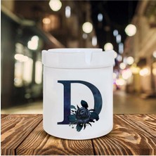 Siyah Gül D Harfi Baskılı Seramik Şık Küllük