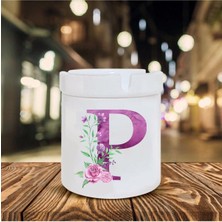 Mor Renkli P Harfi Baskılı Seramik Şık Küllük