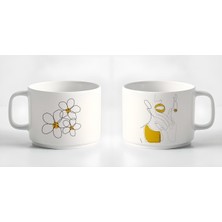Çay Kahve Espresso Fincanı MINIMAL20 Çizgisel Kadın Baskılı Kupa 2 Adet 180 ml