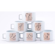 Sevgililer Gününe Özel Minimal Çizim Çift Baskılı 6'lı Çay Kahve Fincanı