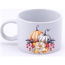 Bal Kabakları ve Çiçek Resmi Baskılı Beyaz Çanescafe Fincanı